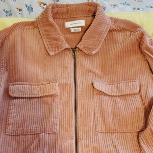 Urban Outfitters Corduroy Zip Shirt Size Large Pink Salmon Muted Beautiful